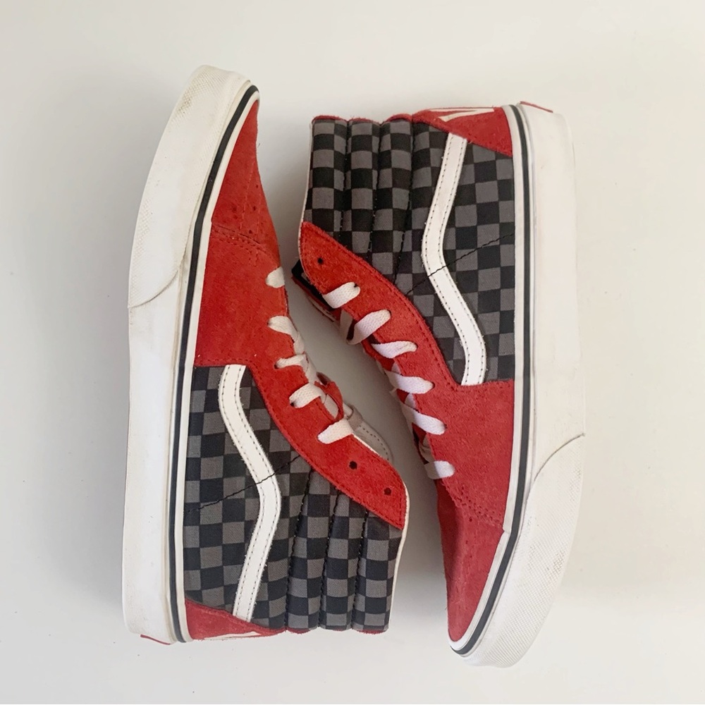 ▪️Vans Checkerboard High Top Red Sneakers ~ 7 Junior